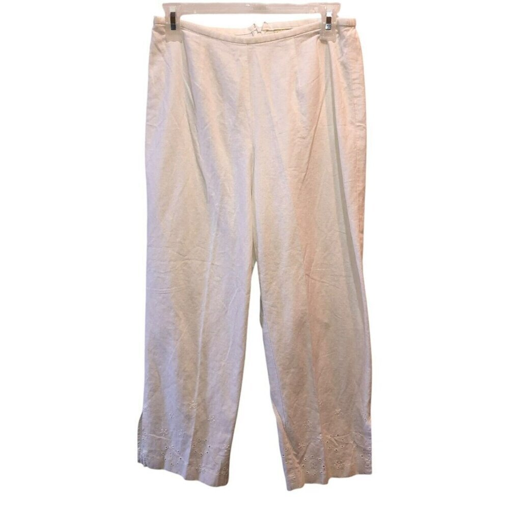 Norton McNaughton Small White Linen Blend Straight Leg Cropped Pants Capris S